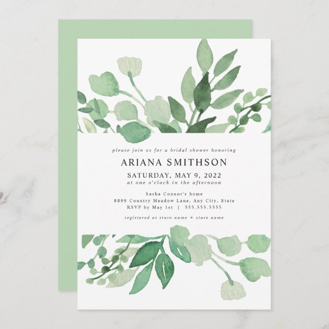 Lush Greenery bridal shower invitation 4197 (Front/Back)
