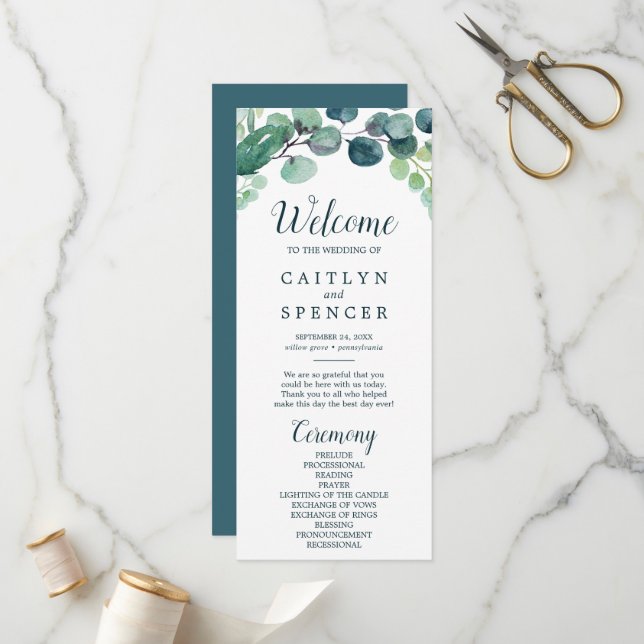 Lush Greenery & Eucalyptus Wedding Program (Front/Back In Situ)