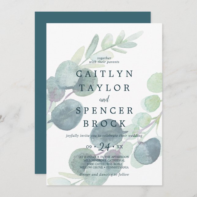 Lush Greenery Faded Eucalyptus Wedding Invitation (Front/Back)