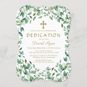 Lush Greenery Leaves Frame Gold Boy Dedication Invitation