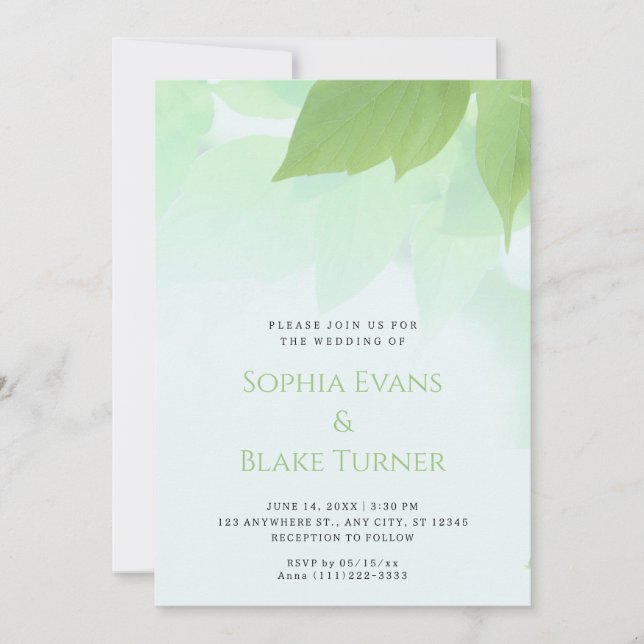 Lush Greenery Modern Botanical Green Wedding Invitation (Front)