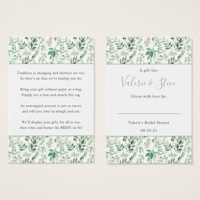 Lush Greenery No Wrap Shower display gift tag (Front & Back)