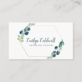 Lush Greenery Rose Gold Geometric Business Card (Front)