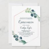 Lush Greenery Rose Gold Geometric Quinceañera Invitation (Front)