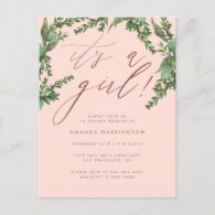 Lush Greenery Rose Gold It's A Girl Baby Shower Invitation Postcard