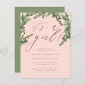 Lush Greenery Rose Gold It's A Girl Baby Shower Invitation Postcard (Front/Back)
