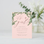 Lush Greenery Rose Gold It's A Girl Baby Shower Invitation Postcard (Standing Front)
