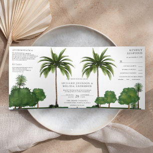 Lush Greenery Tropical Landscape Palm Tree Wedding Tri-Fold Invitation