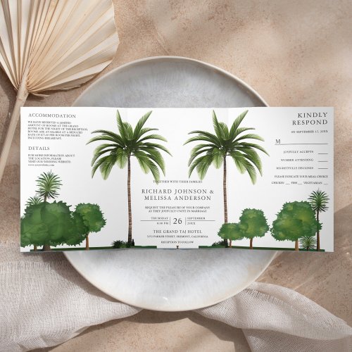 Lush Greenery Tropical Landscape Palm Tree Wedding Tri_Fold Invitation