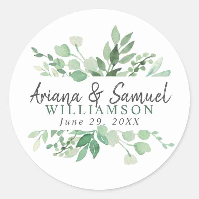 Lush Greenery wedding favor sticker (Front)