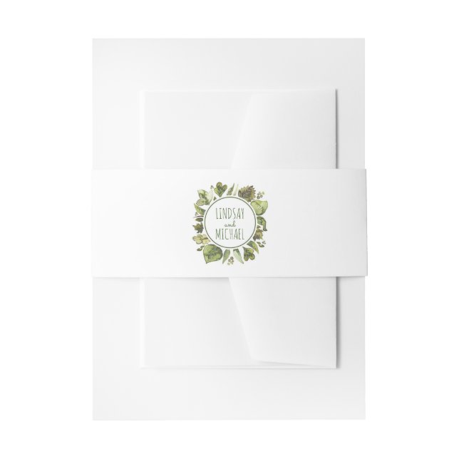 Lush Greenery Wreath - Laurel Rustic Woodland Invitation Belly Band (Front Example)