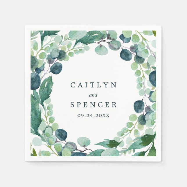 Lush Greenery Wreath Wedding Napkins (Front)