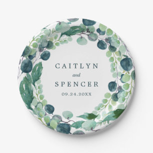 Lush Greenery Wreath Wedding Reception Paper Plates