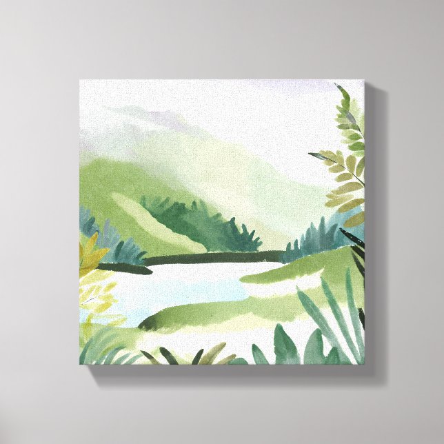 Lush Hillside | Green Watercolor Nature Painting Canvas Print (Front)
