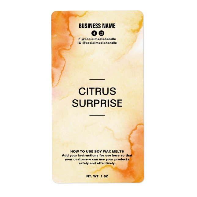 Lush Ink Orange Soy Wax Melt Labels (Front)