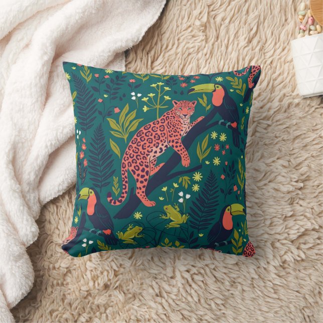  Lush Jungle Animal Pattern Throw Pillow (Blanket)