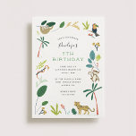 Lush Jungle Birthday Party Invitation<br><div class="desc">Whimsical party invitation featuring lush jungle plant life and animal illustrations including a tiger,  parrot,  sloth,  monkey and snake.</div>