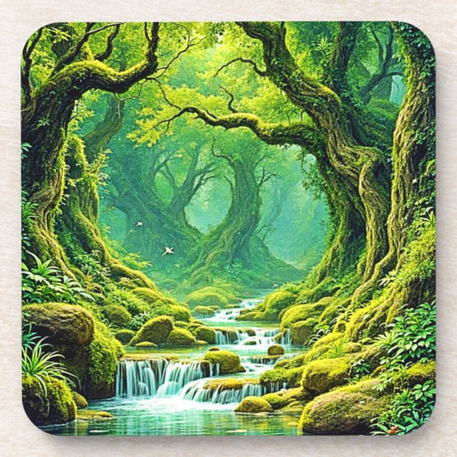 Lush Jungle Waterfall Bliss Beverage Coaster (Front)