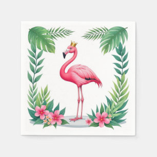Lush Leafy Elegant Pink Flamingo Crown Tropical Napkins