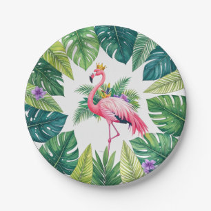 Lush Leafy   Elegant Pink Flamingo Crown Tropical Paper Plates