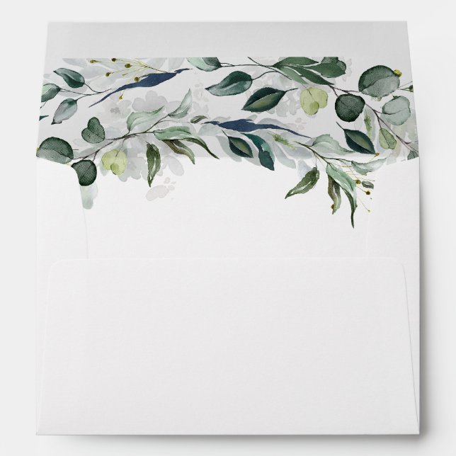 Lush Leafy Greenery and Eucalyptus Watercolor Chic Envelope (Back (Bottom))