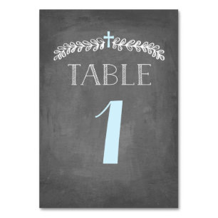 Lush Leaves Blue Baptism Table Number Card
