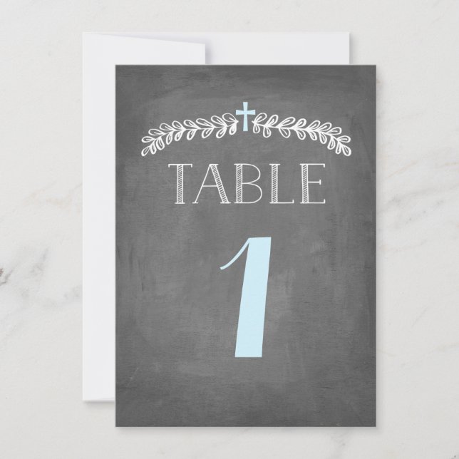 Lush Leaves  Blue | Baptism Table Number Card (Front)
