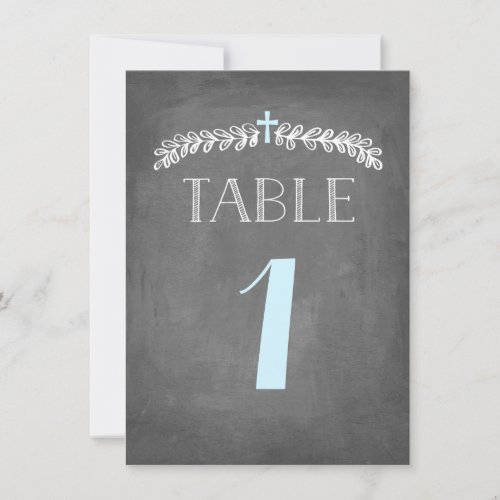 Lush Leaves  Blue  Baptism Table Number Card