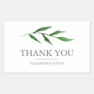 Lush Leaves Elegant Watercolor Thank You Favor Rectangular Sticker