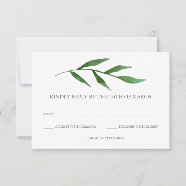 Lush Leaves Elegant Watercolor Wedding RSVP Card (Front)