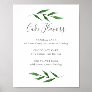 Lush Leaves Elegant Wedding Cake Flavors Menu Sign