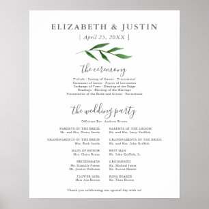 Lush Leaves Elegant Wedding Ceremony Program Sign