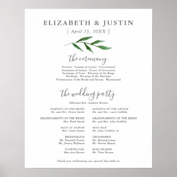 Lush Leaves Elegant Wedding Ceremony Program Sign by NBpaperco at Zazzle