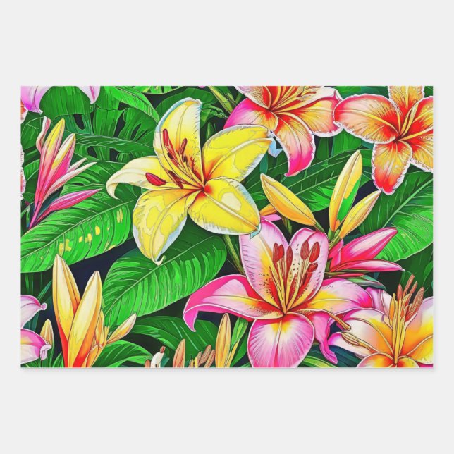 Lush Lilies in Full Bloom Wrapping Paper Sheets (Front)