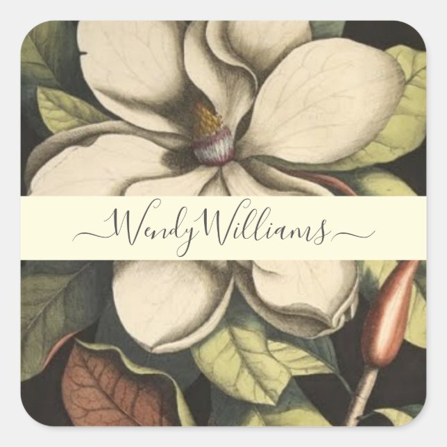 Lush Magnolia Blooms Script Type Envelope Seals (Front)