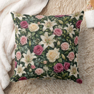 Lush Magnolia Floral Botanical Illustration Throw Pillow