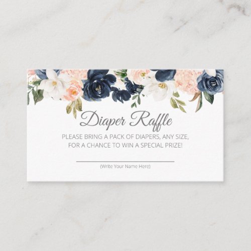 Lush Magnolia Floral Navy Blue Pink Diaper Raffle Enclosure Card