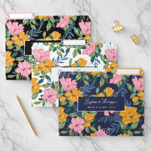 Lush Modern Pink Yellow Floral Pattern File Folder