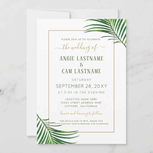 Lush Modern Tropical Greenery Wedding Invitation (Front)