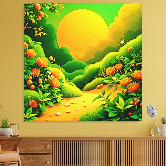 Lush Orange Garden Art Canvas Print (Insitu(LivingRoom))