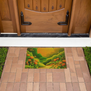 Lush Orange Garden Art Fiber Doormat