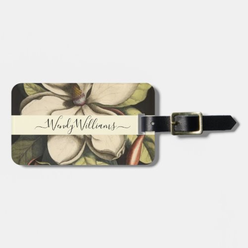 Lush Painted Magnolia Blooms Script Type  Luggage Tag