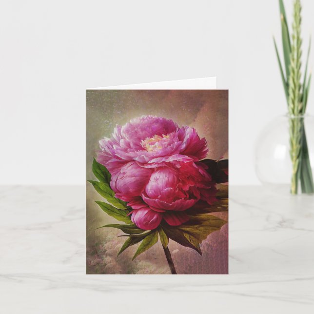 Lush Painterly Pink Peony Note Cards (Front)