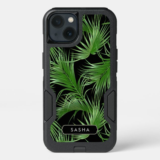 Lush Palm Frond Pattern with Name or Monogram Otterbox iPhone Case (Back)