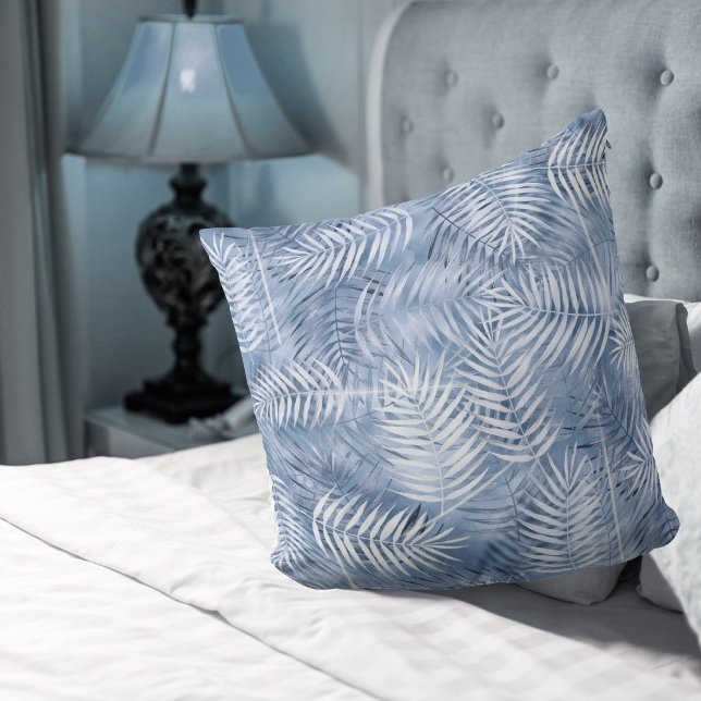 Lush Palm Leaf Pattern Windsor Blue ID956 Throw Pillow (Creator Uploaded)