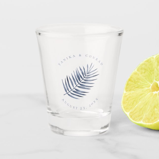 Lush Palm Leaf Wedding Blue ID956 Shot Glass (Front)