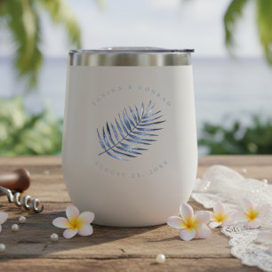 Lush Palm Leaf Wedding Blue ID956 Thermal Wine Tumbler