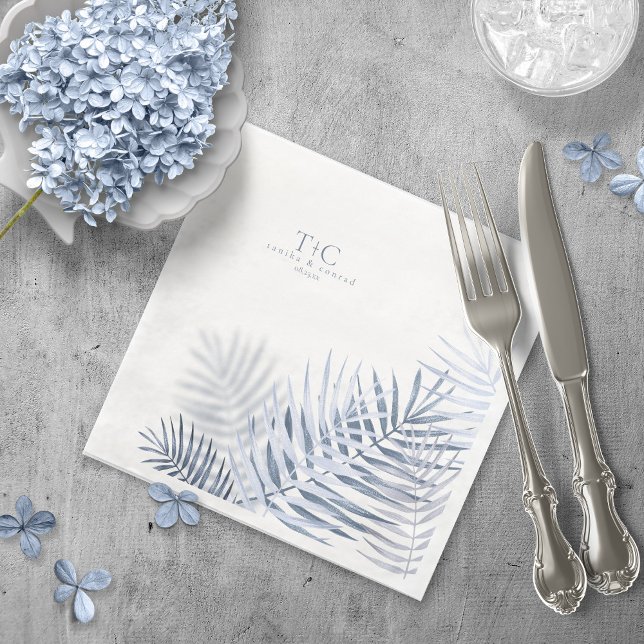 Lush Palm Leaf Wedding Blue/Wht ID956 Paper Dinner Napkins (Creator Uploaded)