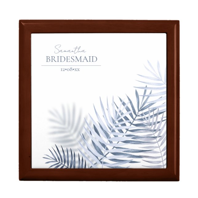 Lush Palm Leaf Wedding Bridesmaid Blue/Wht ID956 Gift Box (Front)