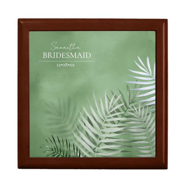 Lush Palm Leaf Wedding Bridesmaid Moss Green ID956 Gift Box (Front)